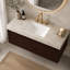 Meuble-lavabo suspendu de 122 cm (48 pouces) avec dessus en pierre frittée couleur crème veinée or, lavabo en céramique et trois trous prépercés pour robinetterie.-1012755690-1012755689