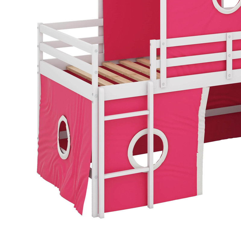 Lit mezzanine simple avec glissade et tour, Rose