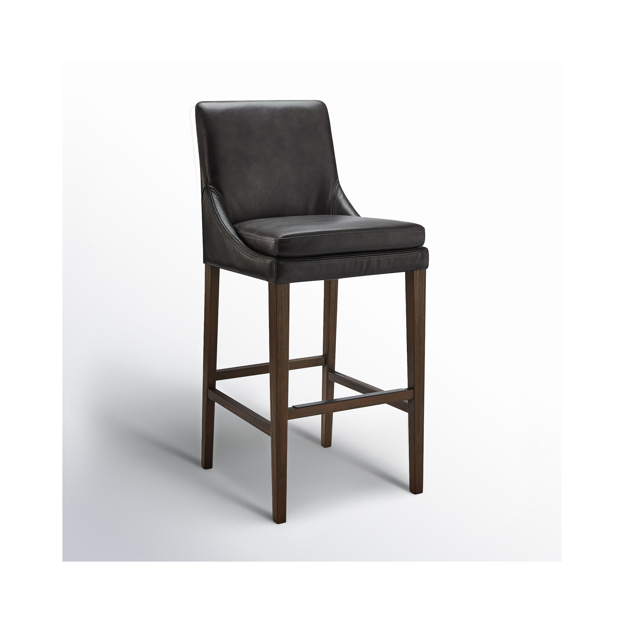 Niara Upholstered Leather Counter & Bar Stool, Impression Dark Gray Genuine Leather/Dark Brown, Bar Stool (30” Seat Height)