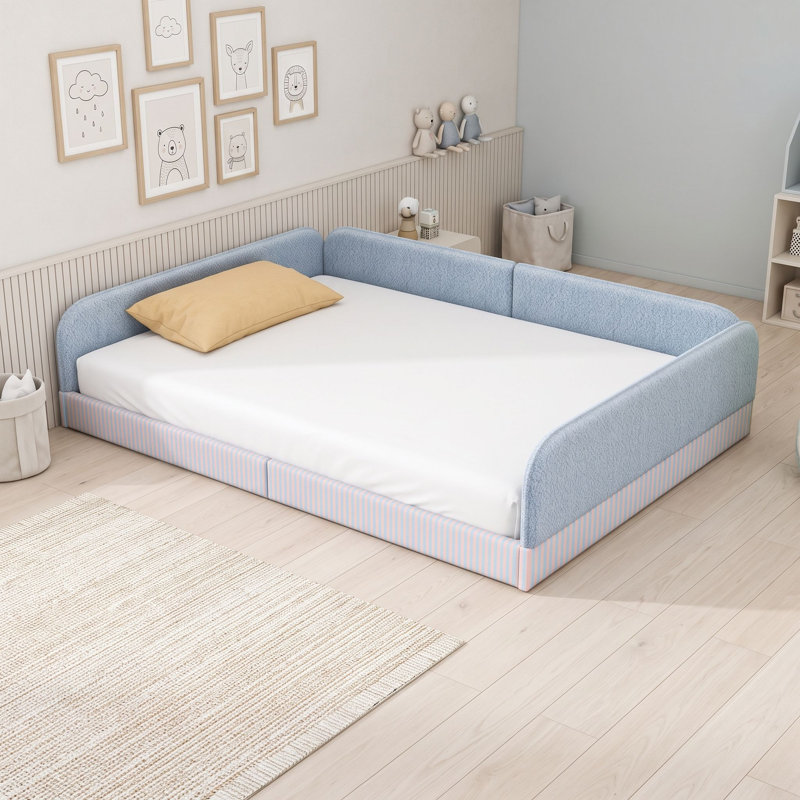 Lit tapissier rembourré Montessori, Lit double, Bleu