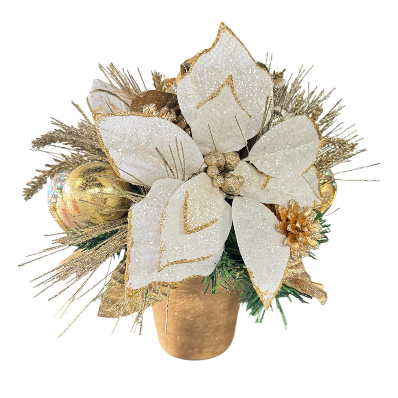 Centre de table arrangement de poinsettias or blanc