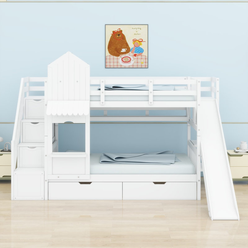 Lit superposé de style château, Lit simple, Blanc