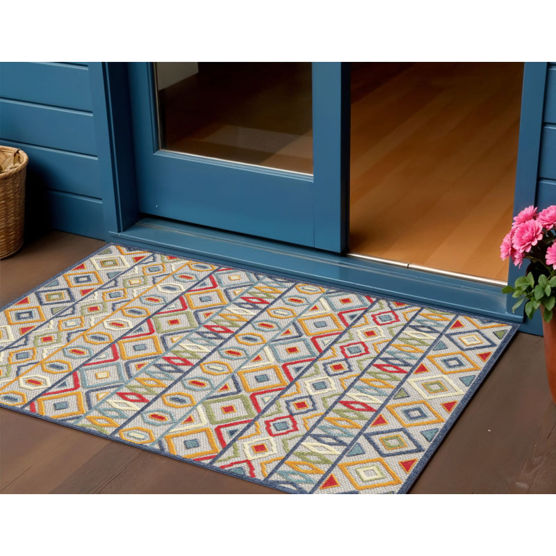 Multi Aztec Pattern Indoor Outdoor Area Rug, Rectangle 2' x 4'