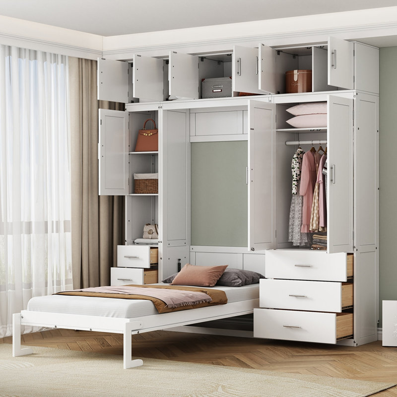 Lit escamotable simple avec casiers et armoires, Simple