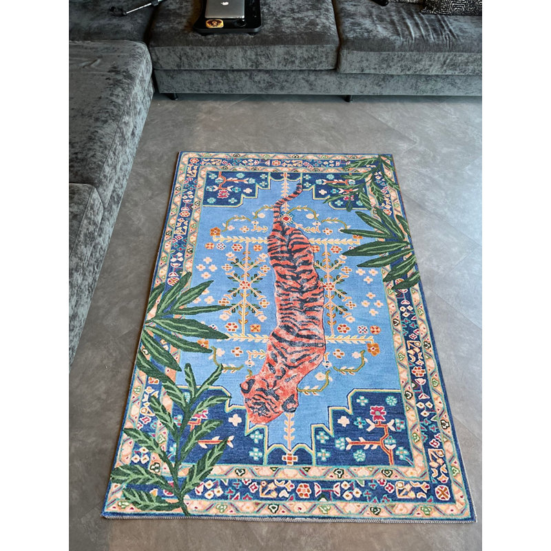 Tapis bleu / rouge en polypropylène tissé à la machine Rositha, Rectangle 5 pi x 6 pi 6 po