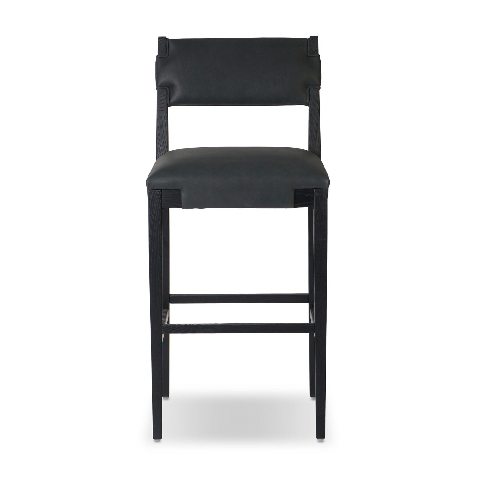 Bilbrey Bar and Counter Stool, Black, Black Genuine Leather, Bar Stool (31.26" Seat Height)