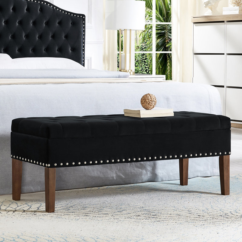 Bench With Large Storage Capacity - Soft Velvet Fabric, Strong Wooden Structure 48L X 18W 18.5H Effortless Setup Trait For Home Comfortable Seating, Build, Holds Various Objects 48"L X 18"W 18.5"H
