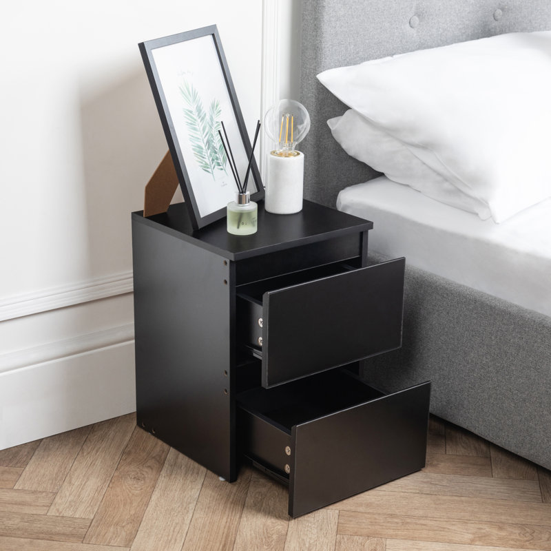 Saidul 29.5cm W Manufactured Wood Bedside Table, Black 