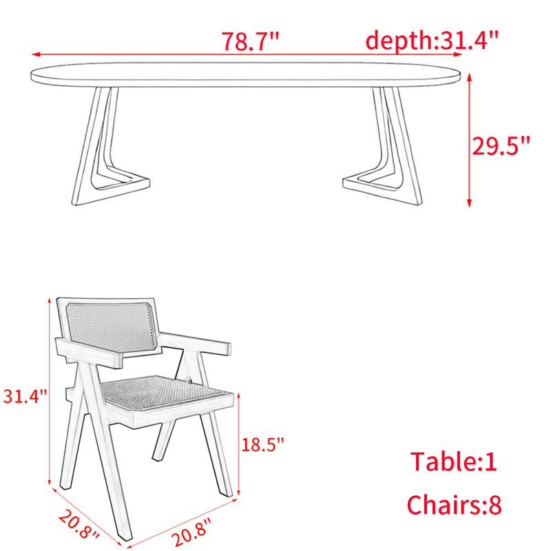 Modern simple solid wood dining table set., 29.5"H x 78.7"L x 31.4"W