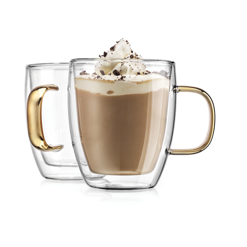 Double Wall Gold Handle Coffee Mug Set