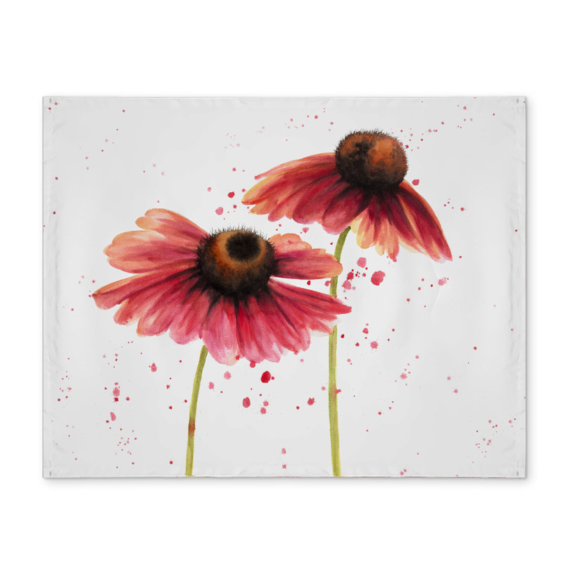 Napperon brun romantique en polyester - Deux marguerites roses