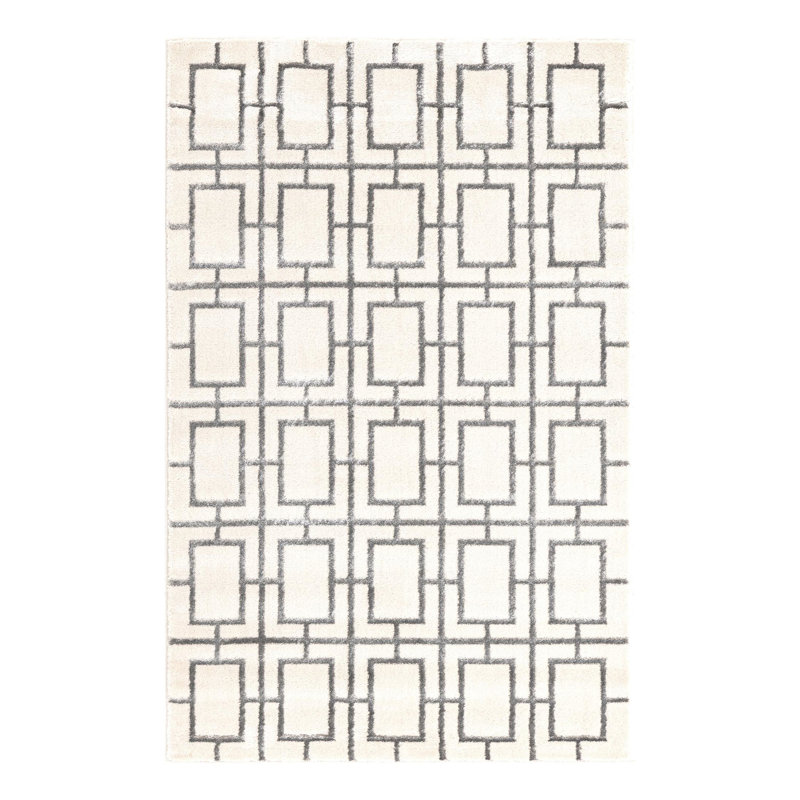 Glam Geometric White Silver Area Rug, Rectangle 3'1" x 5'3"