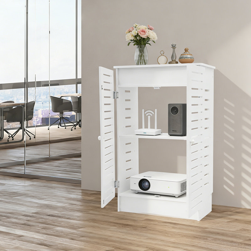 Floor Standing Router Storage Cabinet With Adjustable Shelf, White