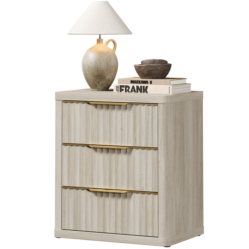Cesiro 3-Drawer Nightstand with Metal Glides, Individual, Gray White Oak
