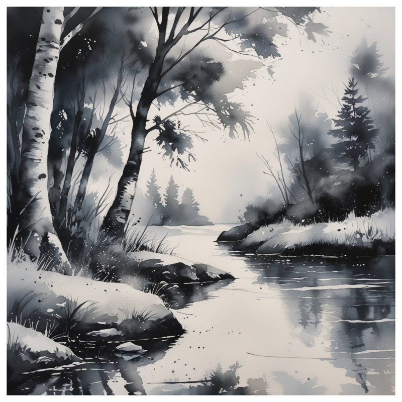 Monochrome Forest River Comforter, Twin Extra Long