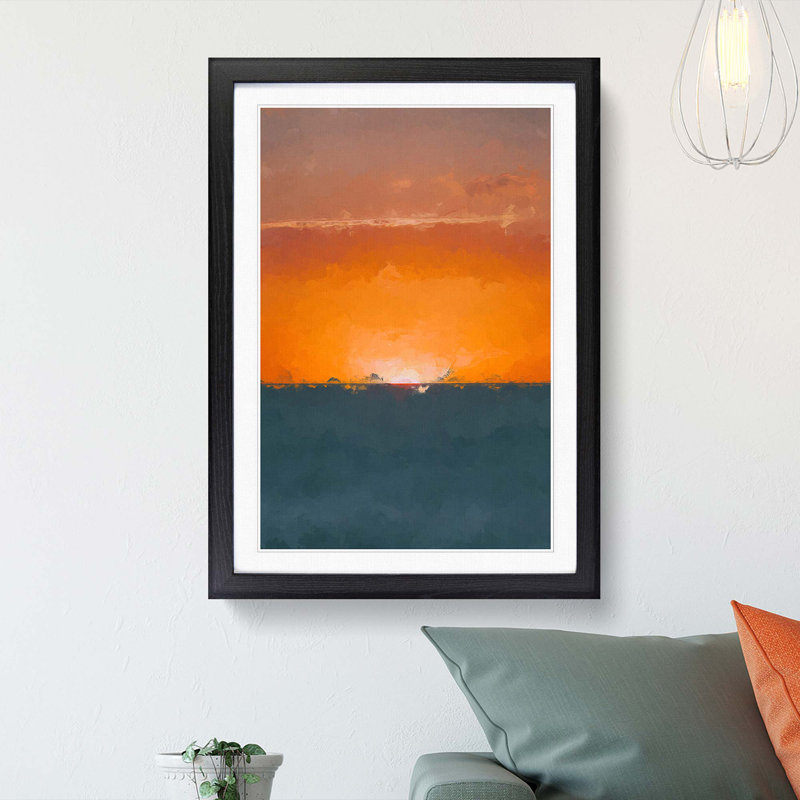 Sunrise Horizon in Abstract - Picture Frame Graphic Art Print, 65cm H x 48cm W x 2cm D, Black Framed