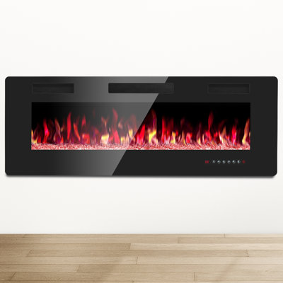 Wall Mounted or Recessed Electric Fireplace with Remote Control and Timer, Thickness 3.8 inch , Top Air Outlet