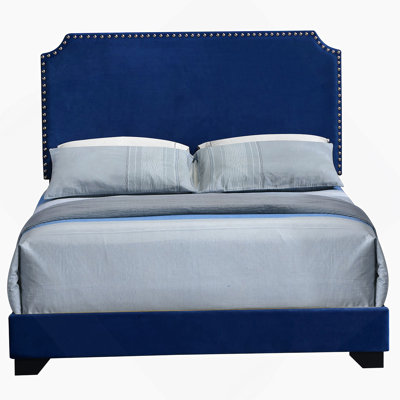 Blue Queen Panel Bed with Scooped Headboard