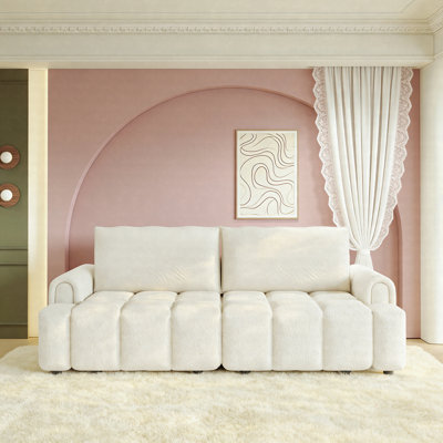 90.2" 4-Seater Modern Teddy Fabric Sofa With Storage, 3-In-1 Convertible Sleeper Couch, King Size Space-Saving Design