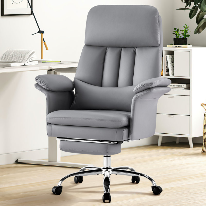 Faux Leather Executive Computer Chair Ergonomic Office Chair with footrest and Double-THick Padding Armrest, Gray