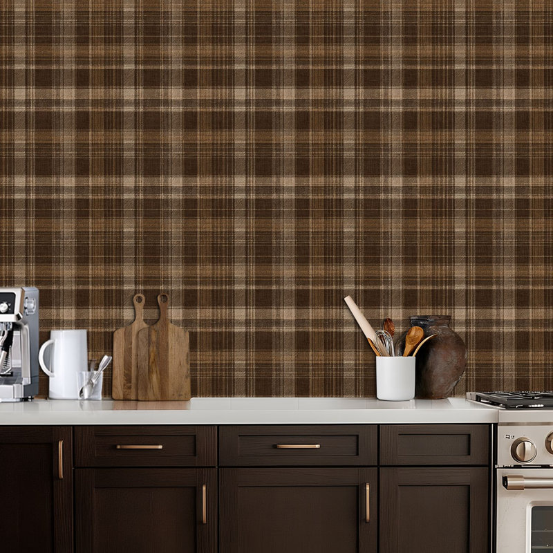 Papier peint auto-adhésif à carreaux brun avec motif tartan classique à carreaux brun, L 17,7 po x L 118 po