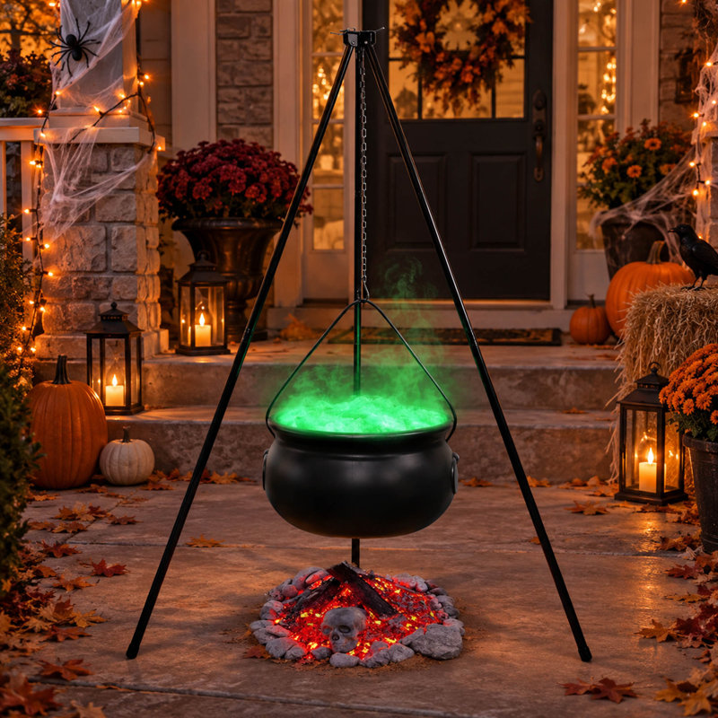 Chaudron de sorcière d'Halloween de 54 po, lumières vertes et trépied