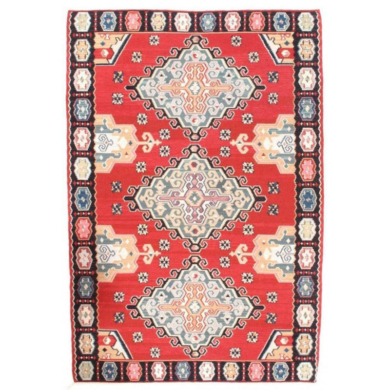 Tapis oriental rouge en laine / coton fait à la main 5 pi 11 po x 8 pi 8 po Oriental