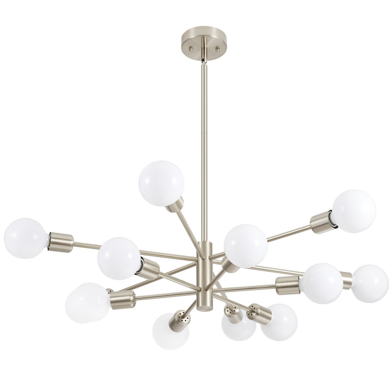 Lustre linéaire spoutnik moderne à 12 lumières Lilwenn, Nickel