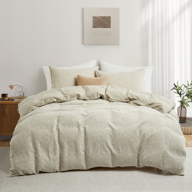 Linen - Cotton Blend Textured Duvet Cover Set, Queen Duvet Cover + 2 Standard Pillowcases