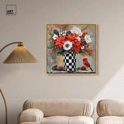 Art floral sur toile damier 