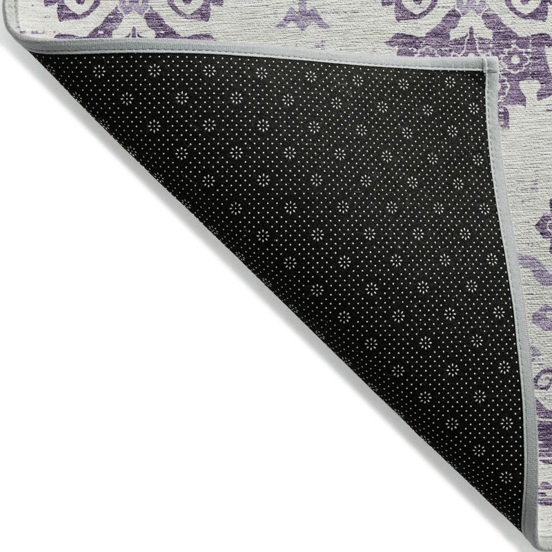 Tapis d'intérieur lavable 10 pi x 14 pi mauve à motif oriental argent et lilas