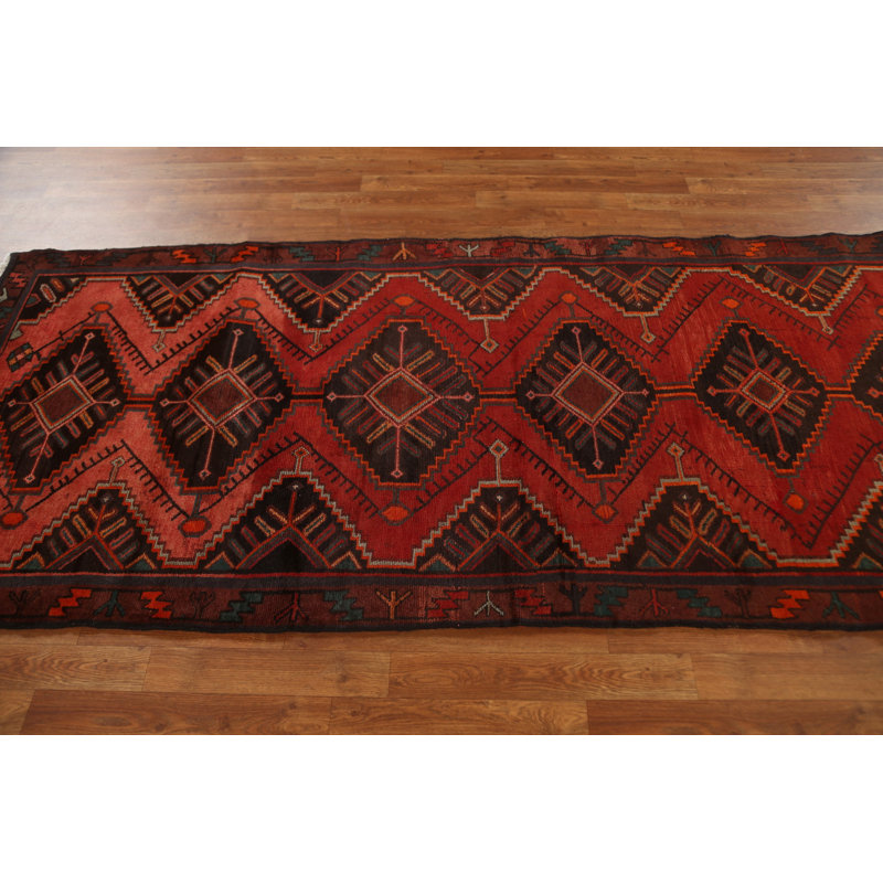 Tapis de couloir rouge unique en laine noué à la main de style années 1970 de 3 pi 8 po x 8 pi 11 po Reyanshi