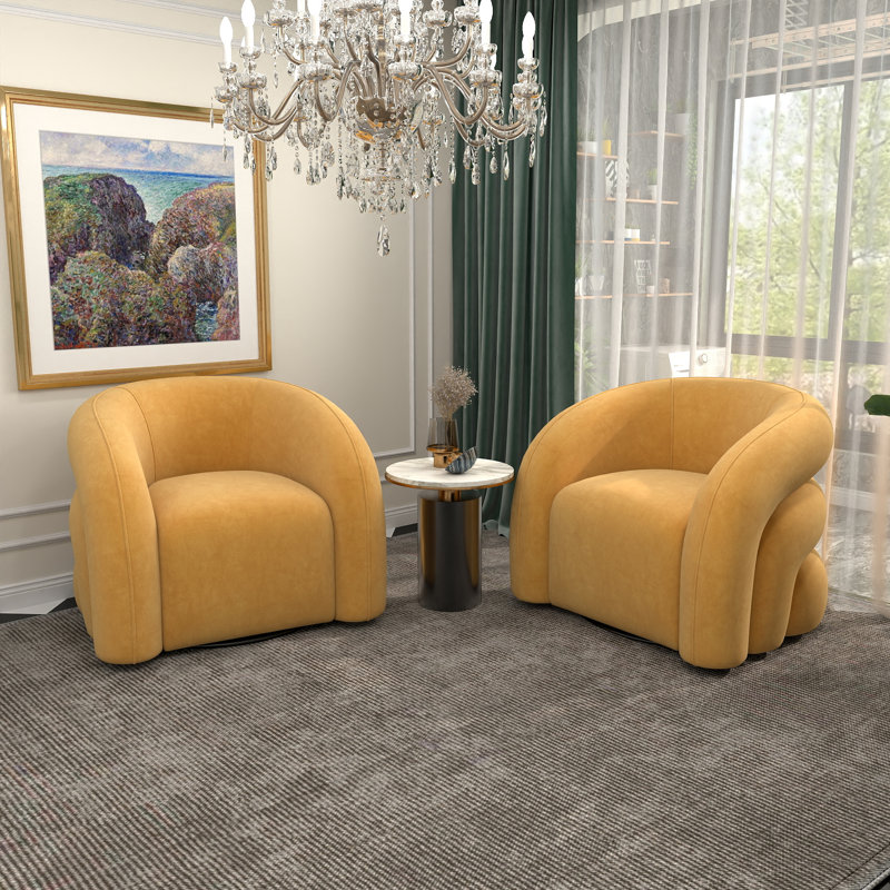 Fauteuil demi-tonneau pivotant de 34,6 po Briggette, Jaune