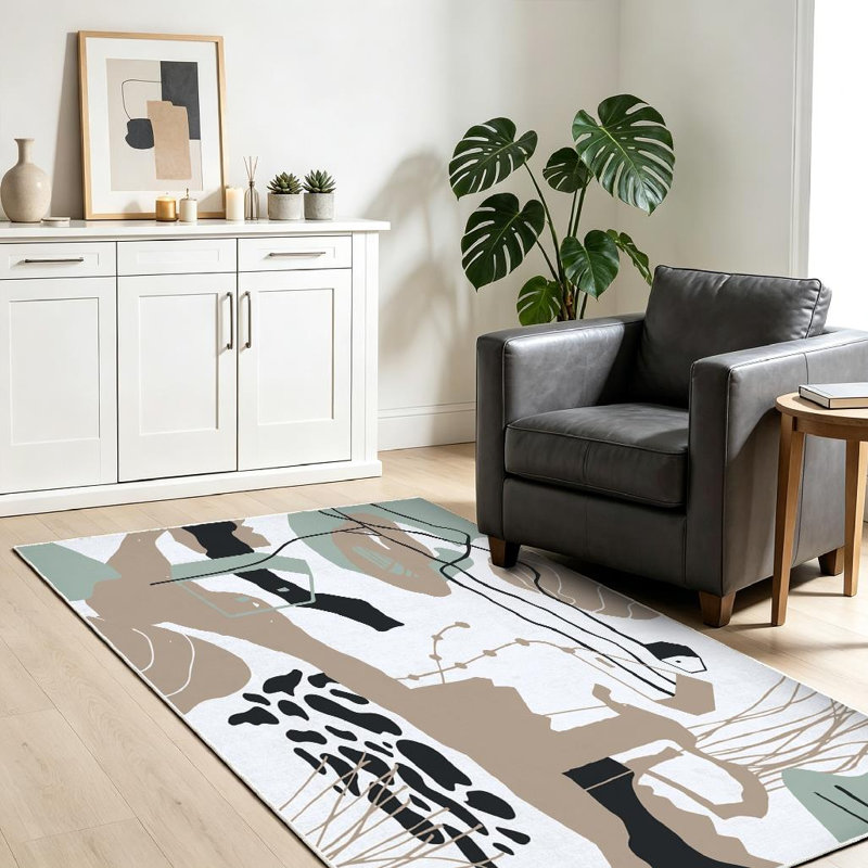 Clear Colorful Shapes Lines Spots Dots Modern Drawn Landscape Abstract Machine Washable Indoor Area Rug, Rectangle 39" x 63"
