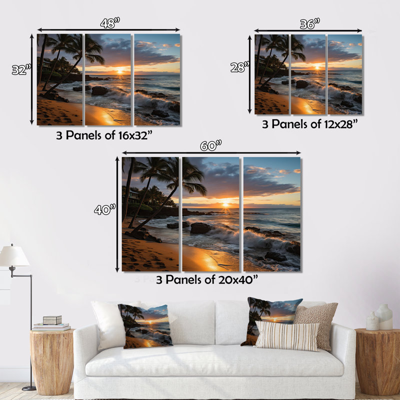«Aloha Tropical Dreamscape I», reproduction sur toile 3 pièces, H 32 po x l 48 po x P 1 po