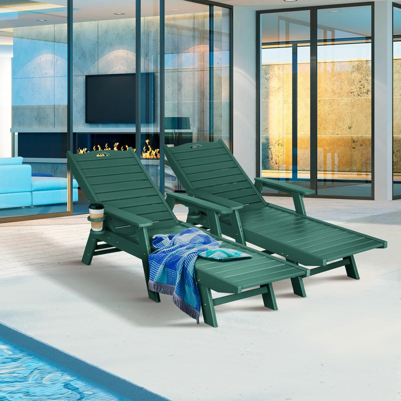 Outdoor Chaise Lounge Hdpe Reclining Chair, Green