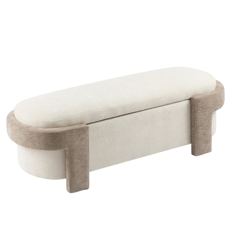 Raye Large Versatile Fabric-Upholstered Storage Ottoman Bench with Durable Construction and Stylish Design, Light Camel