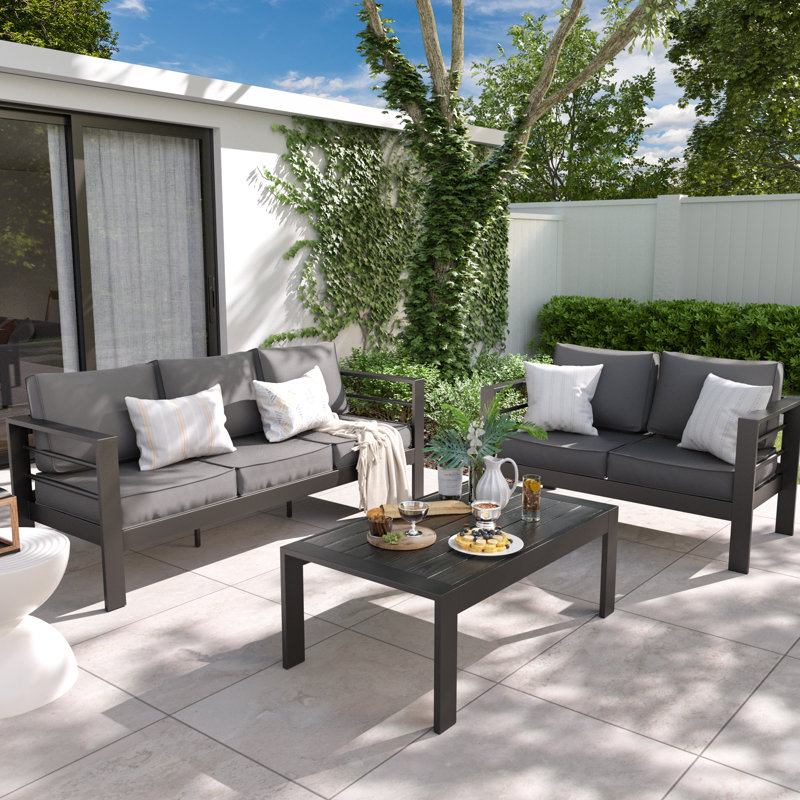 Kassian 5 - Person Patio Conversation Set with Cushions, Dark Gray, Dark Gray