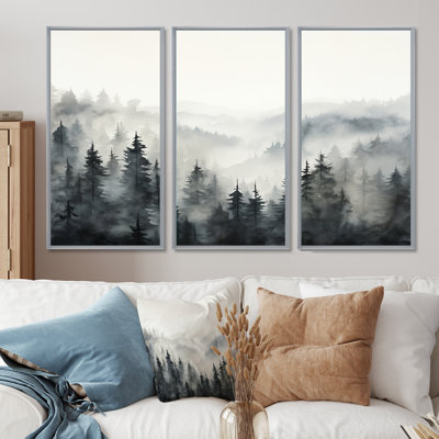 Grey Misty Morning Forest Horizon - Forest Wall Art Print Set