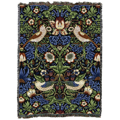 Pure Country Weavers William Morris Strawberry Thief Blanket XL - Arts & Crafts - Gift Tapestry Throw Woven from Cotton - Made in The USA (82x62)