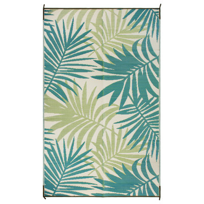 Rectangle Traci Floral Green/Blue/Ivory Indoor & Outdoor Plastic Straw Area Rug