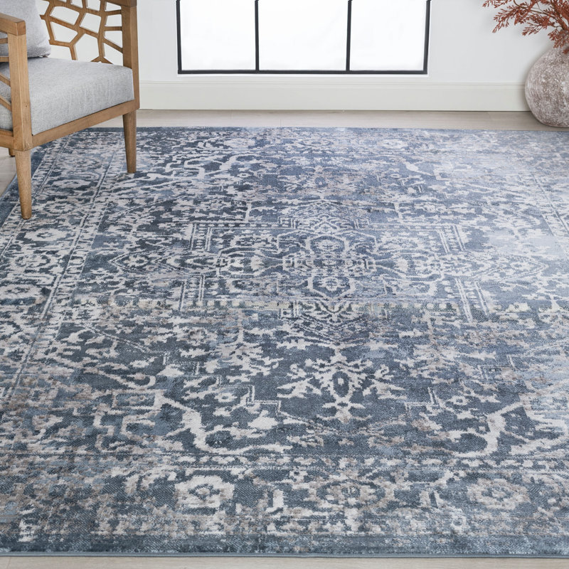 Asbey Rory Oriental Blue Area Rug, Rectangle 4' x 5'3"