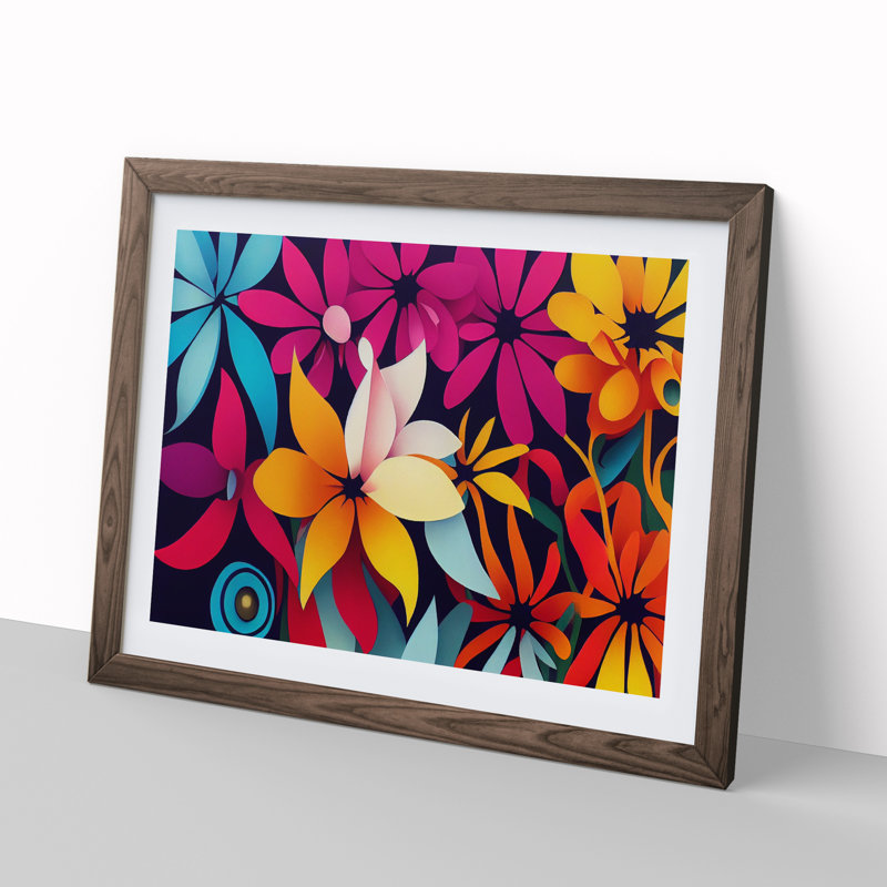 Magnetic Modern Flowers Abstract - Framed Print, 25cm H x 34cm W x 2cm D, Walnut