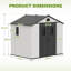 Remise de rangement extérieure en résine 8 pi x 6 pi avec plancher et portes doubles pour meubles de jardin et outils de jardin, gris / blanc