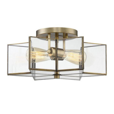 Plafonnier 2 lumières Putnam en laiton naturel