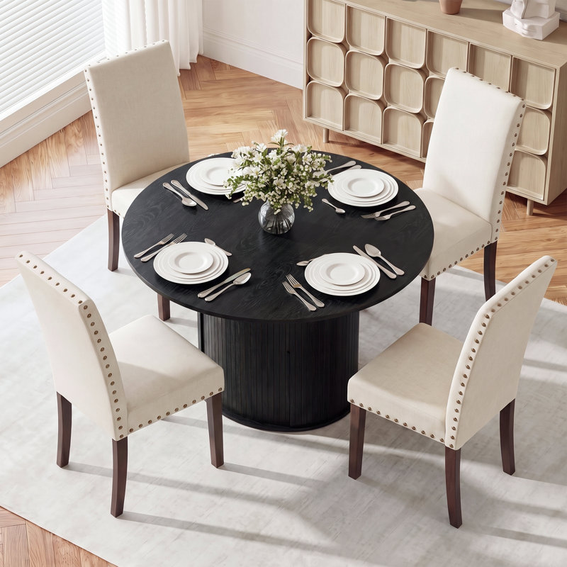 Ensemble de table et de chaises de salle à manger extensibles modernes pour 4 à 6 personnes avec rangement dissimulé, Noir