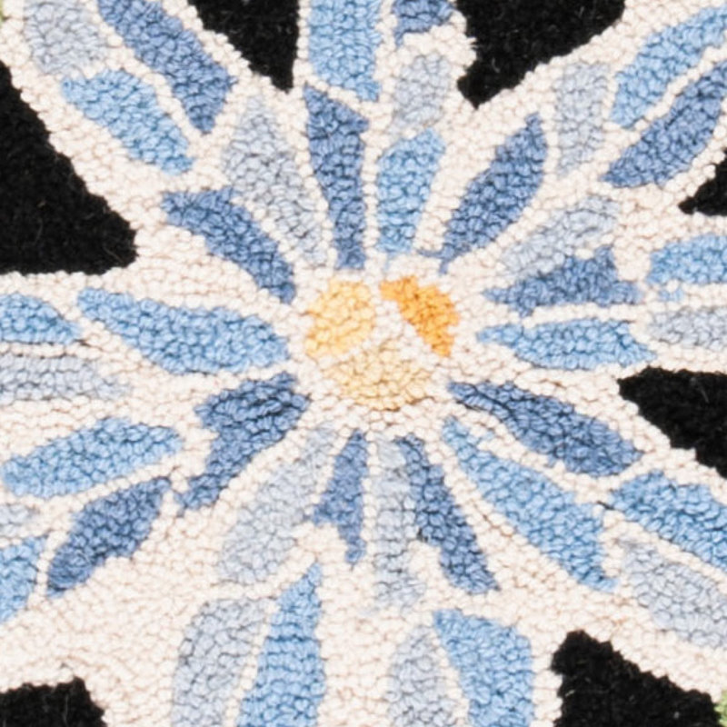 Hollander Floral Hand Hooked Wool Black Area Rug, Oval 7'6" x 9'6"