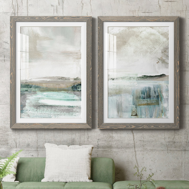 Beatrise Summer Teal I - ensemble de 2 peintures, H 37,5 po x l 55 po, Impression encadrée, Gris