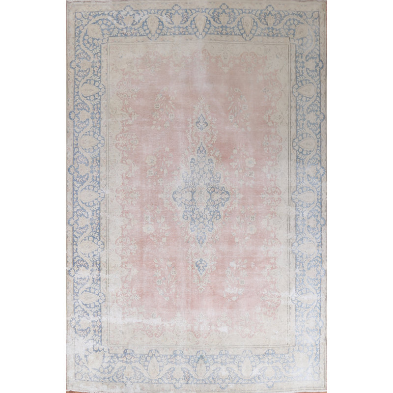 Tapis corail unique en laine noué à la main de style années 1950 de 9 pi 8 po x 13 pi 1 po Ishya