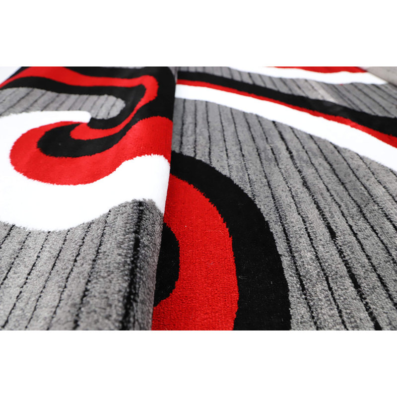 Glory RugsModernAreaRugRed&GraySwirls,Contemporary forBedroom,LivingRoom,Dining, Rectangle 5'3" x 7'